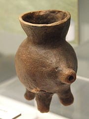 Animal shaped ceramic feeding bottle from Regensburg, Germany. Dates from around 1350 to 800 years BCE
